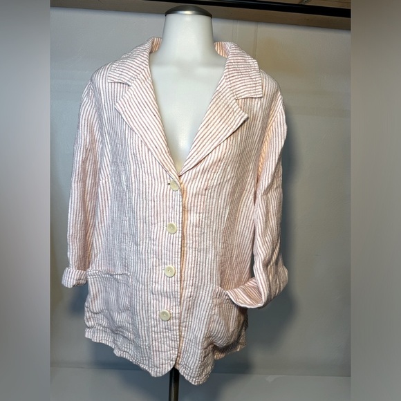 Linen blazer 100% natural fibers collared button up jacket oversized pinstriped - Picture 9 of 9
